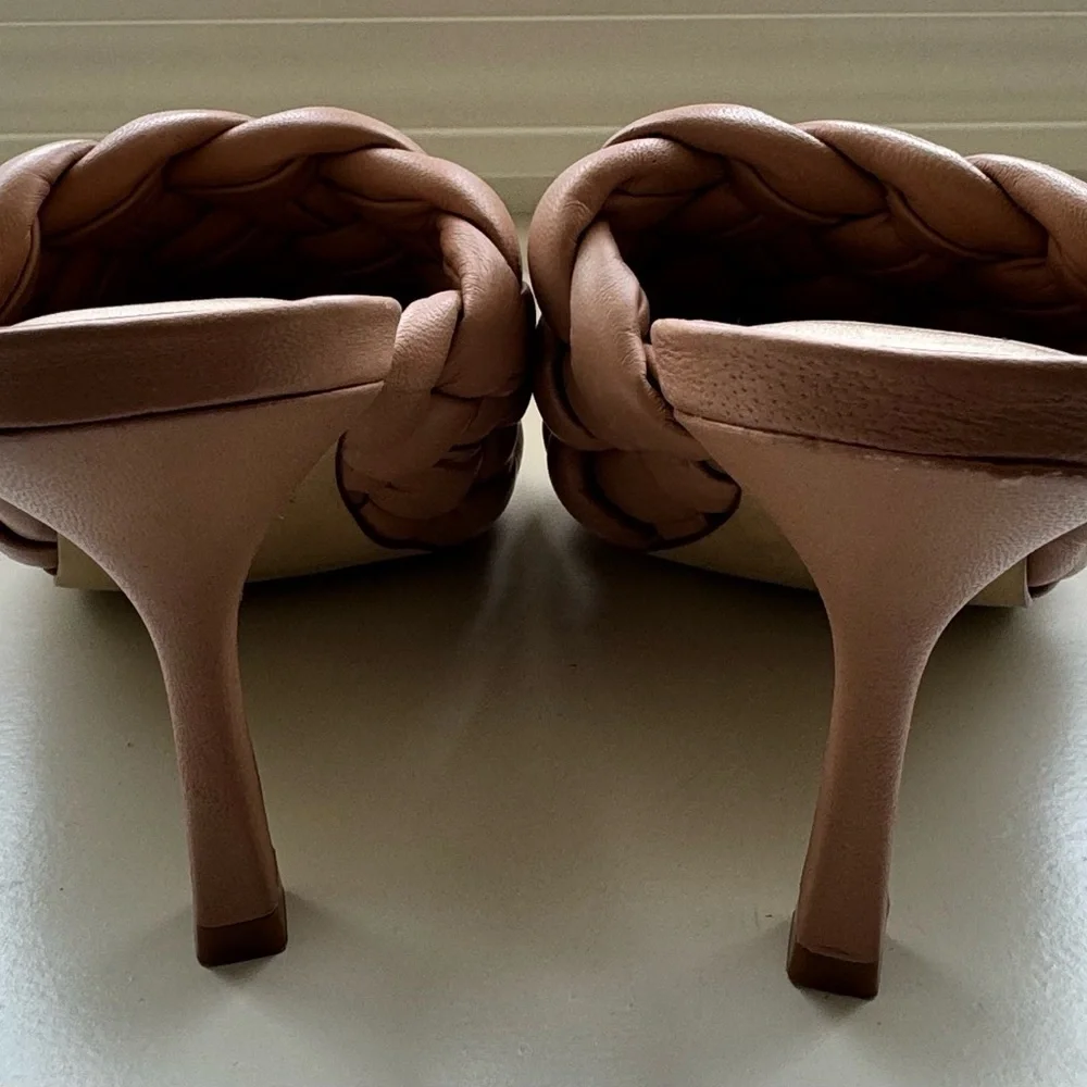 NEW MARC FISHER Dakini‎ Square Toe Leather Slide/Sandal, Tan Size 5.5